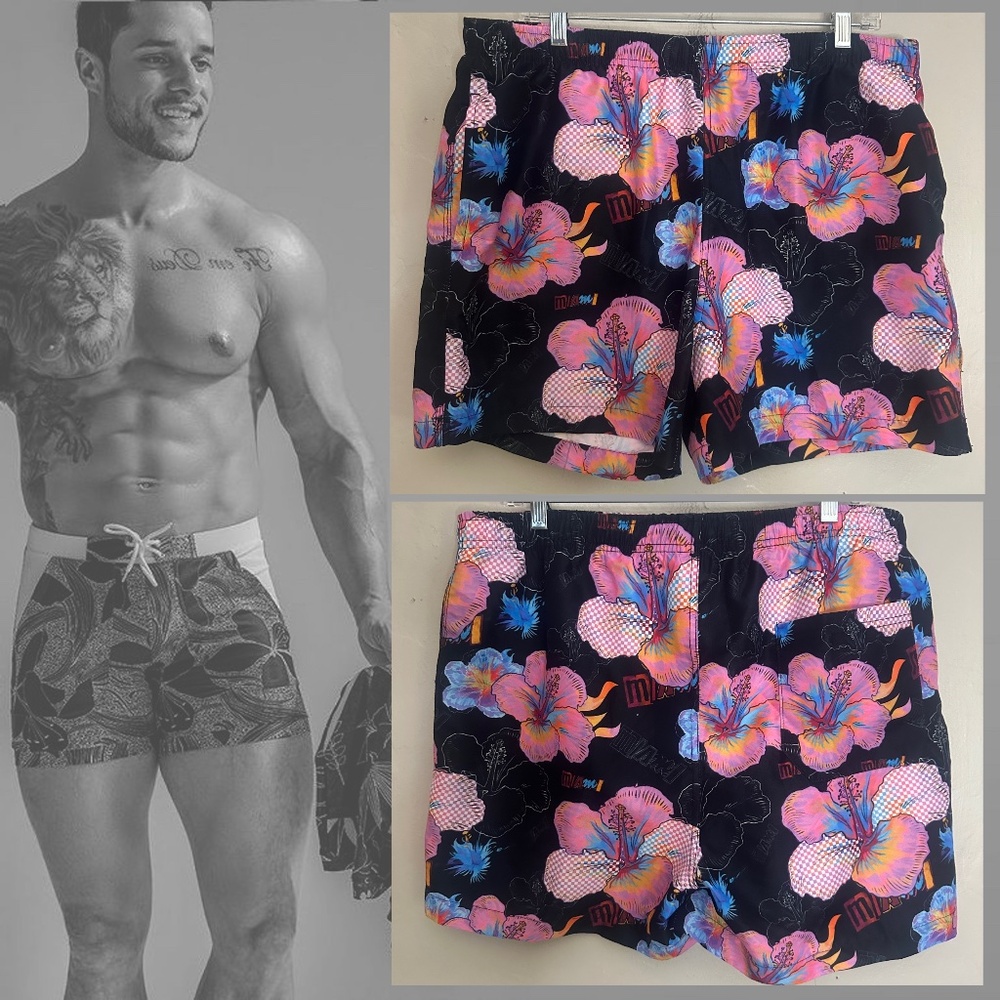 Mami Heat Court Culture Swim Trunks XL runs small 36-40" waist 4.5" inseam